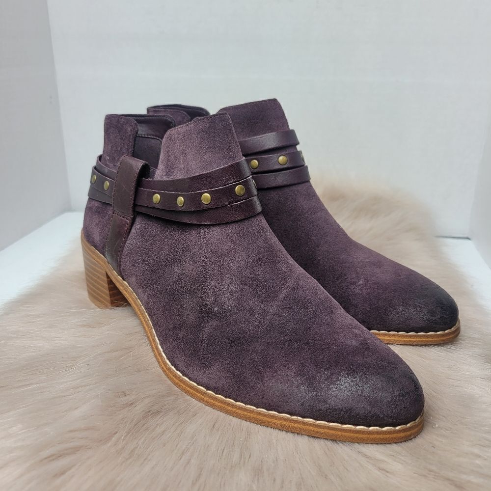 Clarks Breccan Shine Suede Somerset Ankle Boot Heeled Bootie Womens Size 7.5M